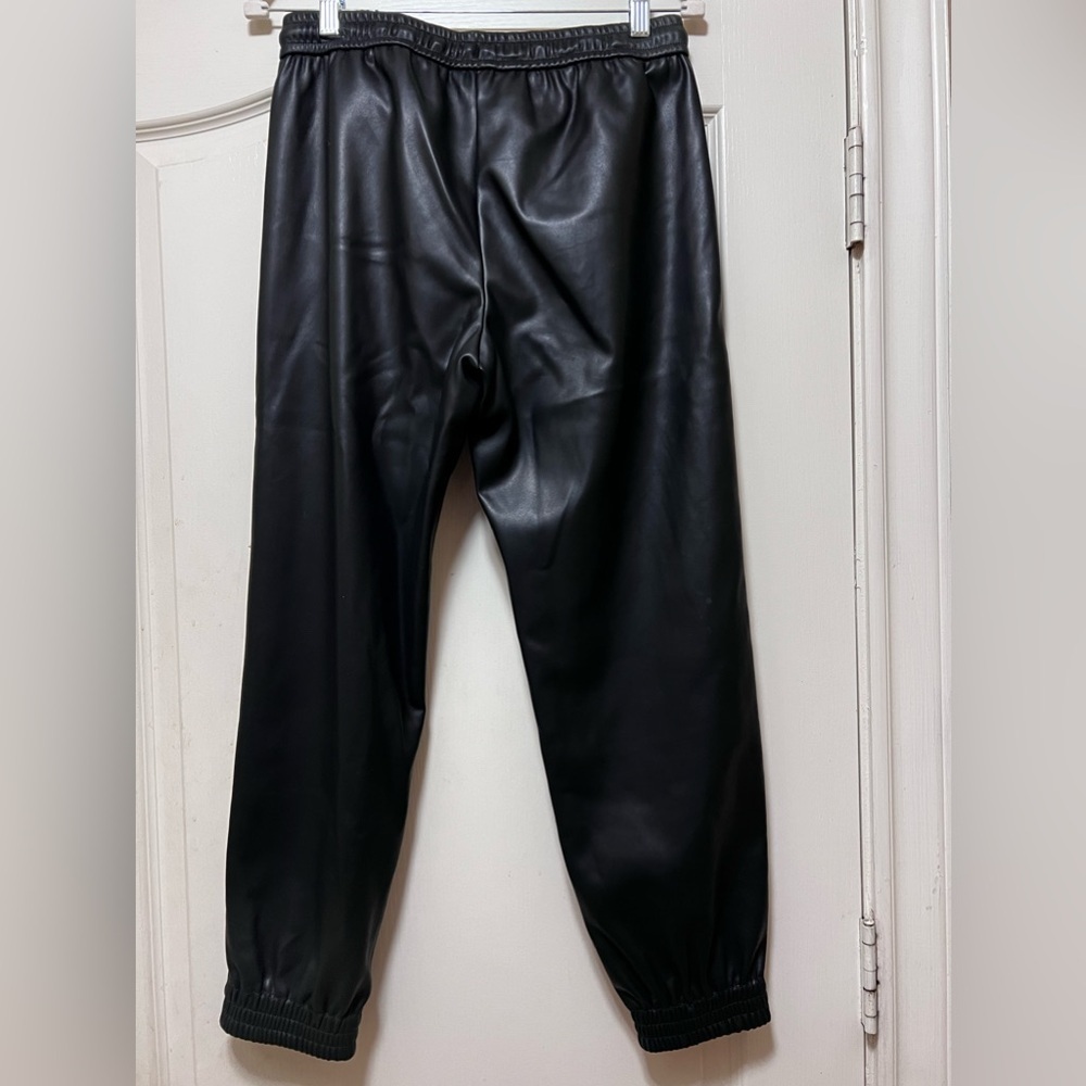 Banana Republic Vegan Leather Joggers, Black, size small. - Picture 2 of 5